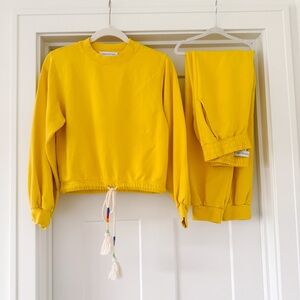 Something Navy Yellow Matching Set w Puff Sleeve & Joggers